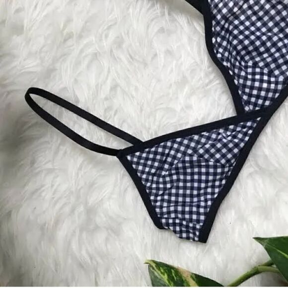 J CREW Microfiber Gingham Bra Navy Size Medium - Picture 4 of 5
